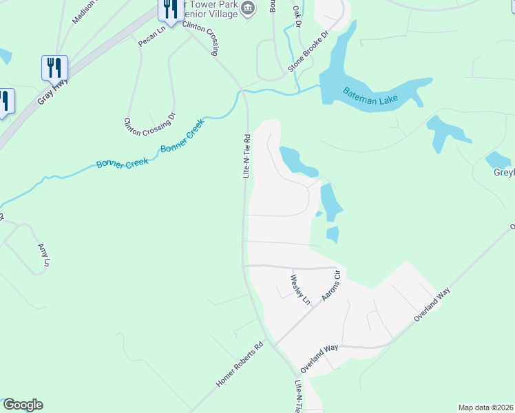map of restaurants, bars, coffee shops, grocery stores, and more near 241 Twin Lakes Drive in Gray