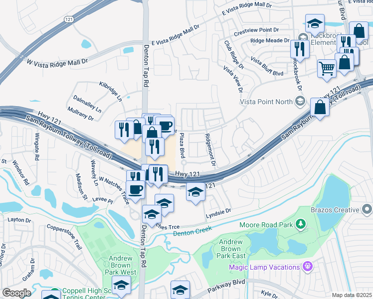 map of restaurants, bars, coffee shops, grocery stores, and more near 2972 Sicily Way in Lewisville