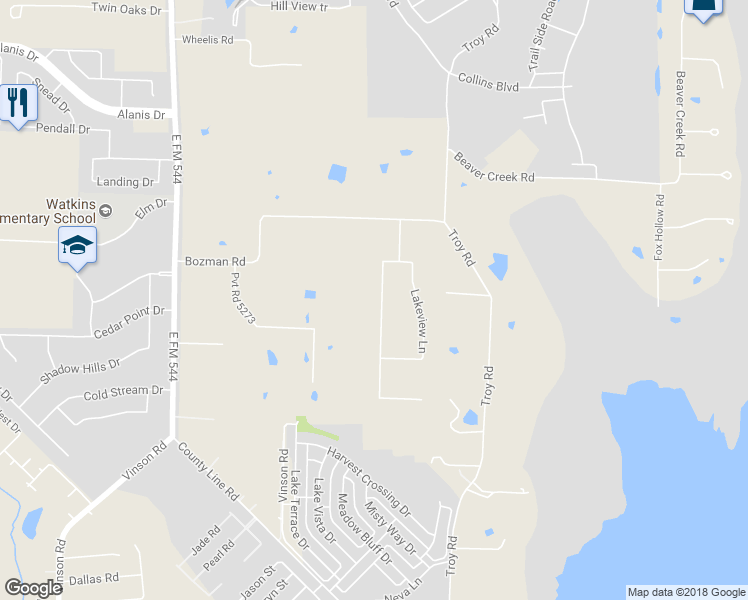 map of restaurants, bars, coffee shops, grocery stores, and more near 2345 Country Meadow Lane in Wylie