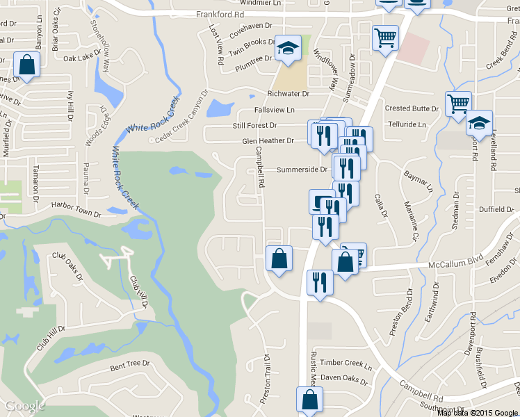 map of restaurants, bars, coffee shops, grocery stores, and more near 5851 Coolwater Cove in Dallas