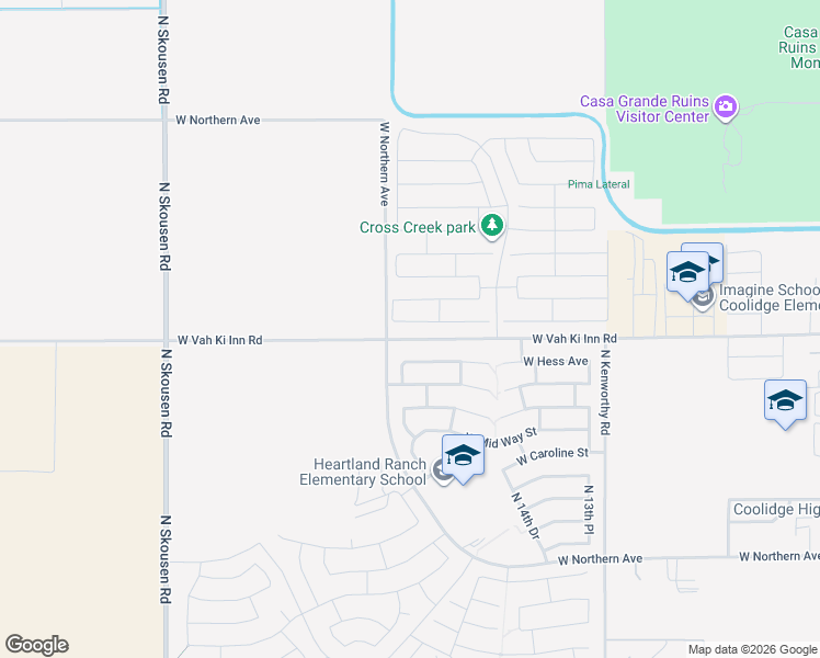 map of restaurants, bars, coffee shops, grocery stores, and more near 1757 West Hopi Drive in Coolidge
