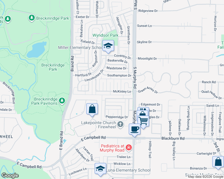 map of restaurants, bars, coffee shops, grocery stores, and more near 2802 Glenwick Court in Richardson