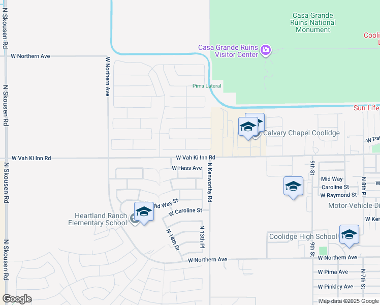 map of restaurants, bars, coffee shops, grocery stores, and more near 1409 West Hopi Drive in Coolidge
