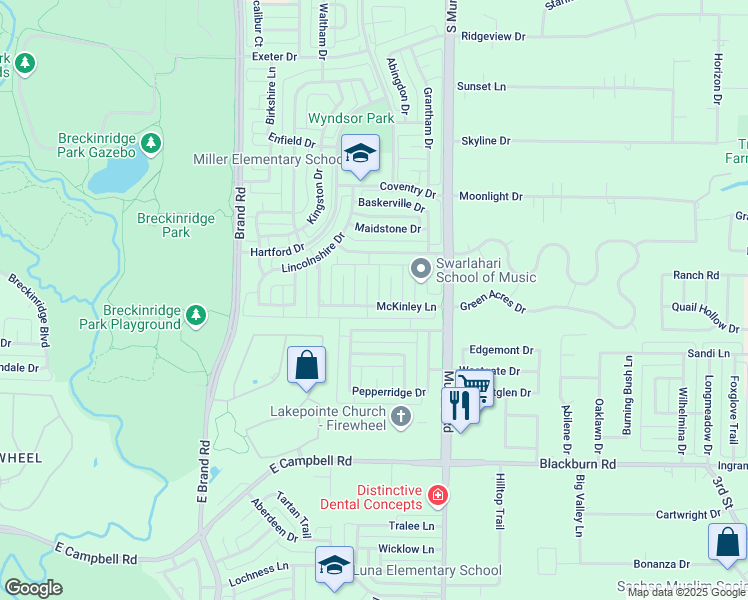 map of restaurants, bars, coffee shops, grocery stores, and more near 2802 Glenwick Court in Richardson