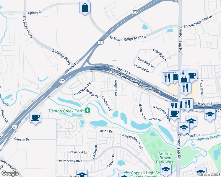 map of restaurants, bars, coffee shops, grocery stores, and more near 514 Evergreen Drive in Coppell