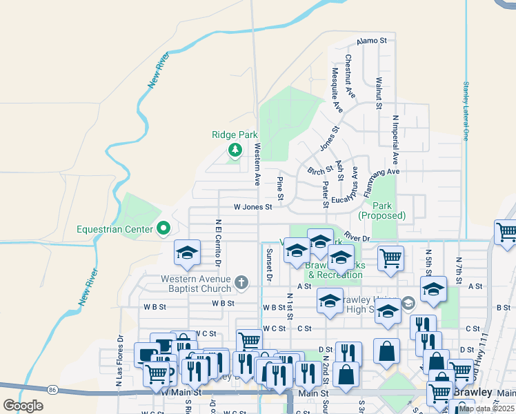map of restaurants, bars, coffee shops, grocery stores, and more near 898 N Western Ave in Brawley