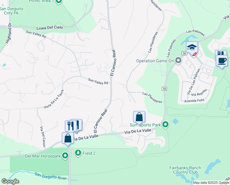 map of restaurants, bars, coffee shops, grocery stores, and more near 15035 El Camino Real in Del Mar