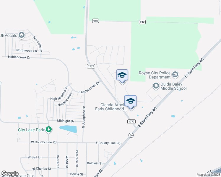 map of restaurants, bars, coffee shops, grocery stores, and more near 1613 Meadow Lark Lane in Royse City