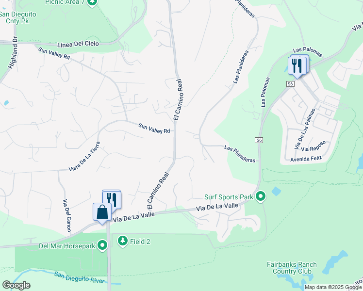 map of restaurants, bars, coffee shops, grocery stores, and more near 15035 El Camino Real in Del Mar