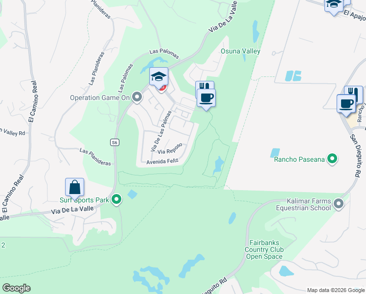 map of restaurants, bars, coffee shops, grocery stores, and more near 3942 Avenida Brisa in Rancho Santa Fe