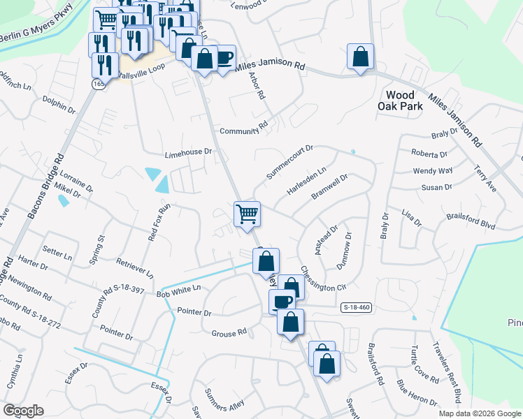 map of restaurants, bars, coffee shops, grocery stores, and more near 113 Summercourt Drive in Summerville