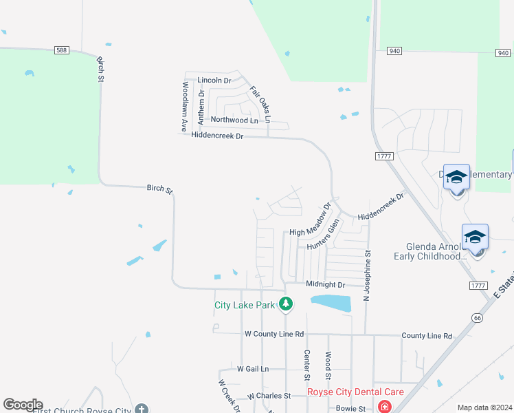 map of restaurants, bars, coffee shops, grocery stores, and more near 1428 North Houston Street in Royse City