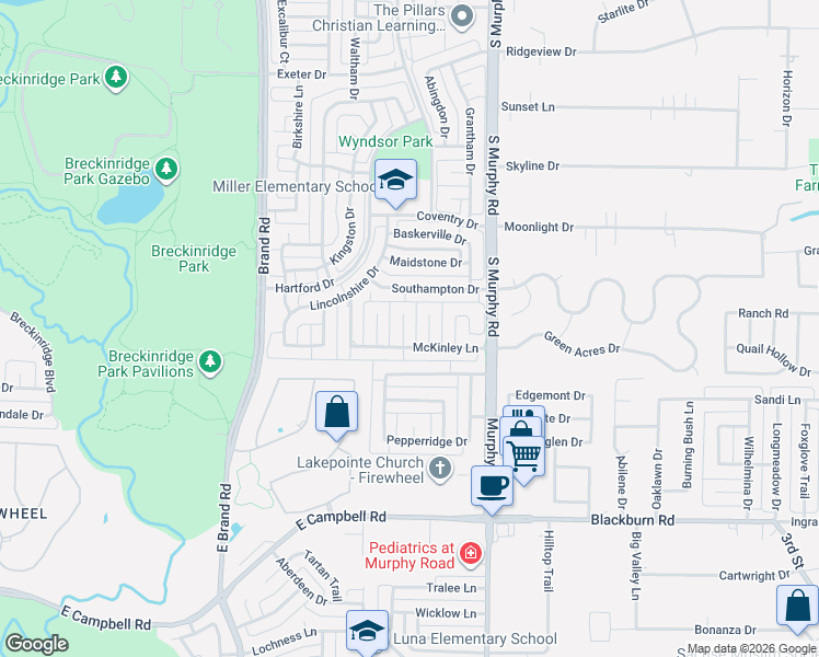 map of restaurants, bars, coffee shops, grocery stores, and more near 2802 Glenwick Court in Richardson