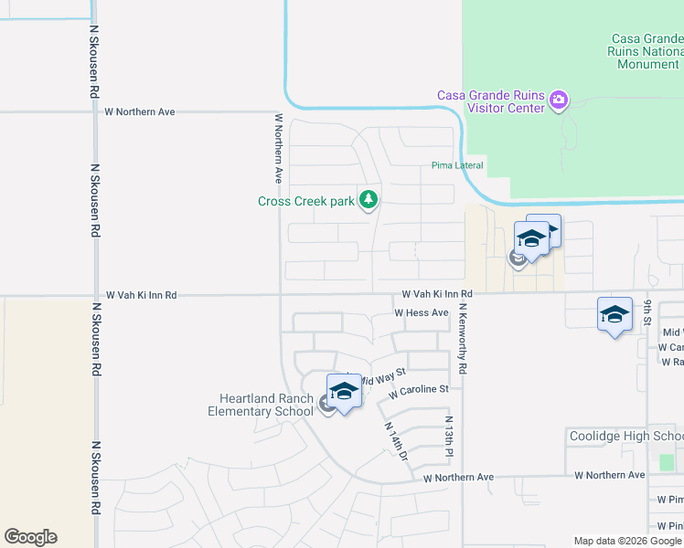 map of restaurants, bars, coffee shops, grocery stores, and more near 1642 West Hopi Drive in Coolidge