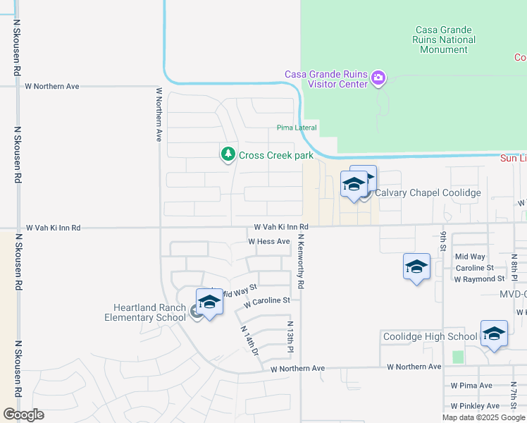 map of restaurants, bars, coffee shops, grocery stores, and more near 1409 West Hopi Drive in Coolidge