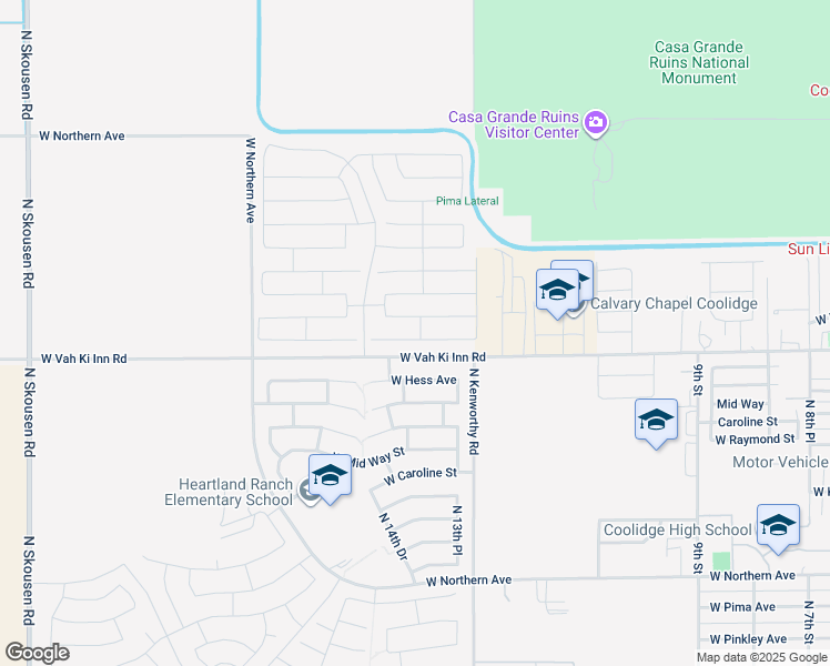 map of restaurants, bars, coffee shops, grocery stores, and more near 1409 West Hopi Drive in Coolidge