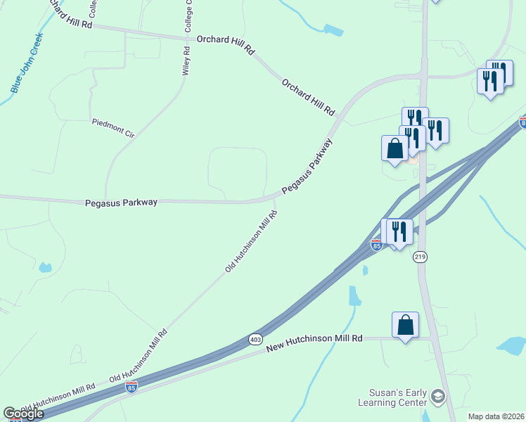 map of restaurants, bars, coffee shops, grocery stores, and more near 352 Old Hutchinson Mill Road in LaGrange