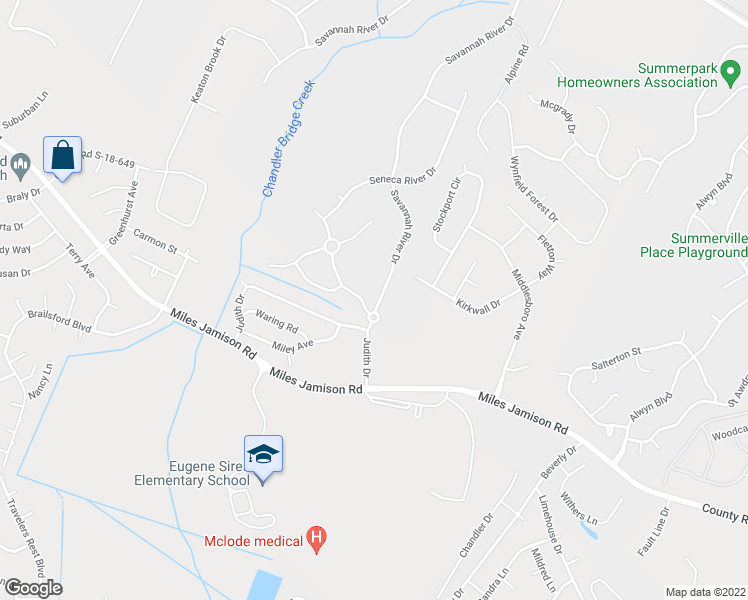 map of restaurants, bars, coffee shops, grocery stores, and more near 101 Savannah River Drive in Summerville