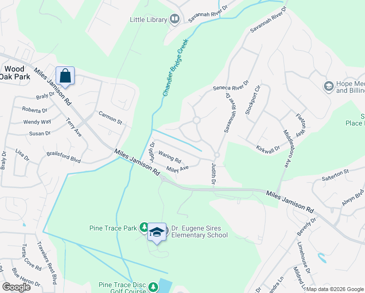 map of restaurants, bars, coffee shops, grocery stores, and more near 220 Judith Drive in Summerville