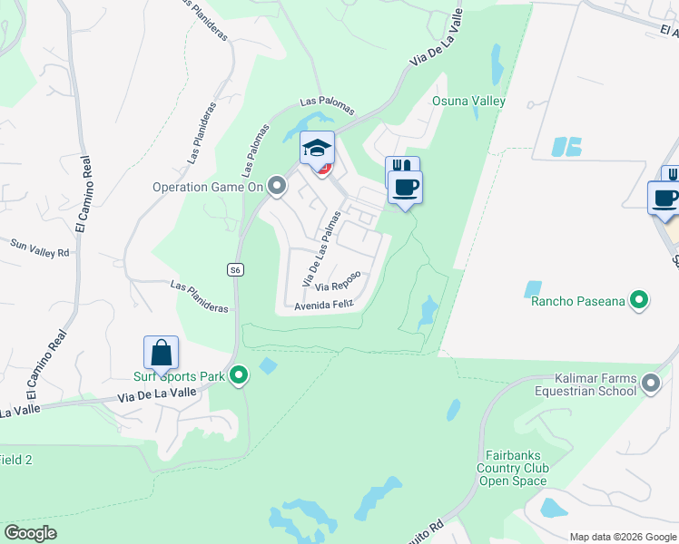 map of restaurants, bars, coffee shops, grocery stores, and more near 16019 Via Dicha in Rancho Santa Fe