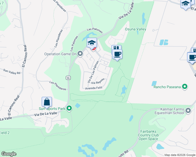 map of restaurants, bars, coffee shops, grocery stores, and more near 3835 Via Reposo in Rancho Santa Fe