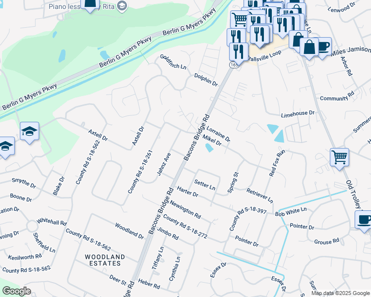 map of restaurants, bars, coffee shops, grocery stores, and more near 1330 Bacons Bridge Road in Summerville