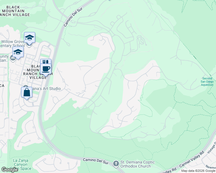 map of restaurants, bars, coffee shops, grocery stores, and more near 7817 Santaluz Inlet in San Diego