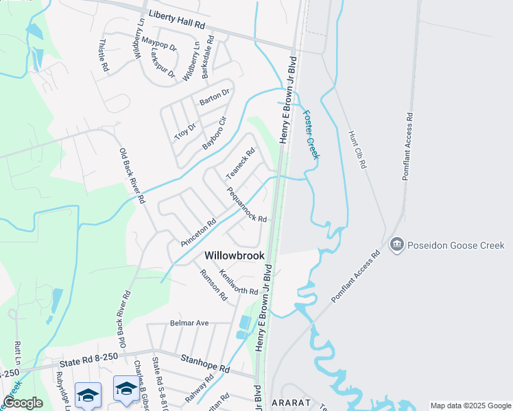 map of restaurants, bars, coffee shops, grocery stores, and more near 105 Freehold Circle in Goose Creek