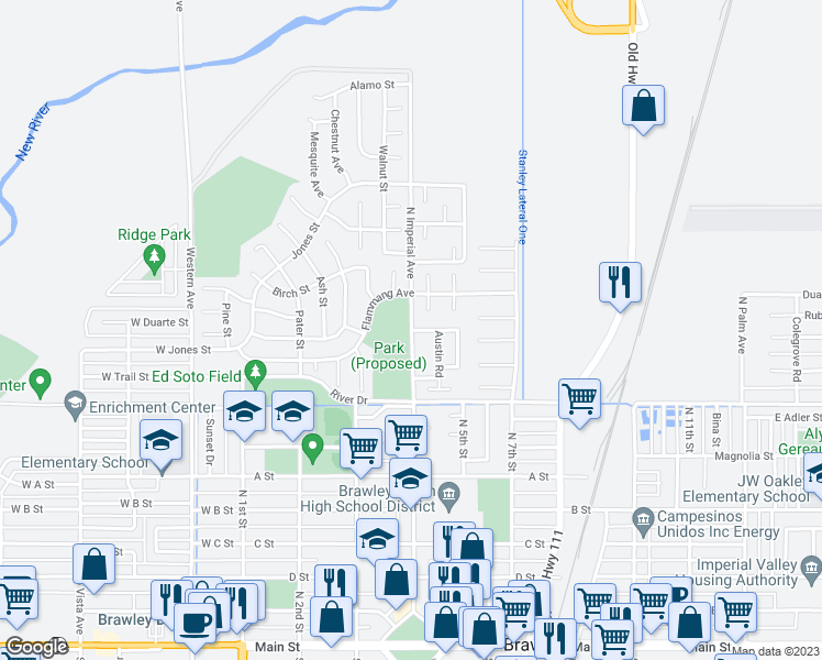 map of restaurants, bars, coffee shops, grocery stores, and more near 898 North Imperial Avenue in Brawley