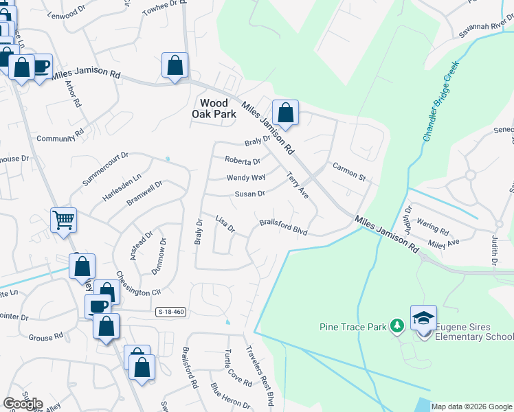 map of restaurants, bars, coffee shops, grocery stores, and more near 125 Susan Drive in Summerville