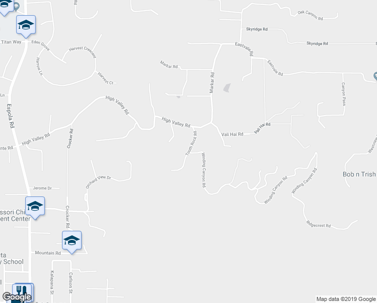 map of restaurants, bars, coffee shops, grocery stores, and more near Tooth Rock Road in Poway