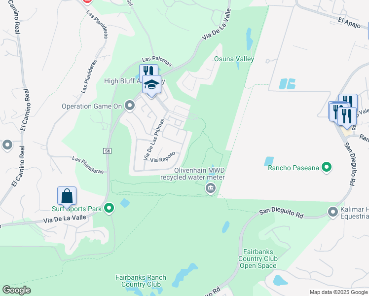 map of restaurants, bars, coffee shops, grocery stores, and more near 4023 Avenida Brisa in Rancho Santa Fe