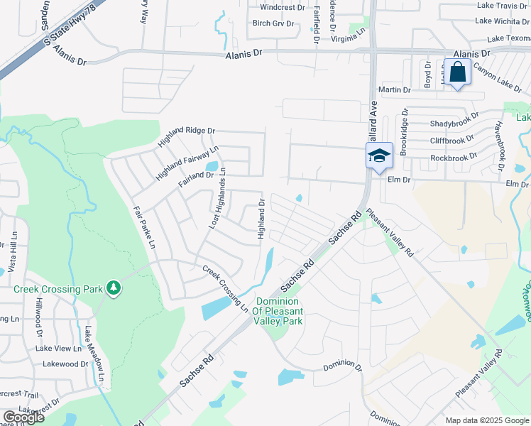 map of restaurants, bars, coffee shops, grocery stores, and more near 2017 Highland Drive in Wylie