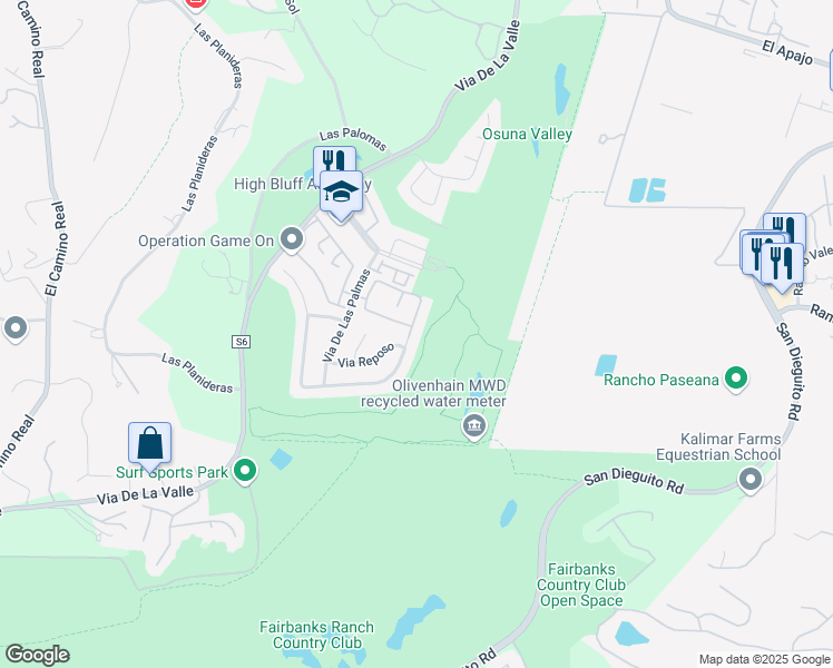 map of restaurants, bars, coffee shops, grocery stores, and more near 4023 Avenida Brisa in Rancho Santa Fe