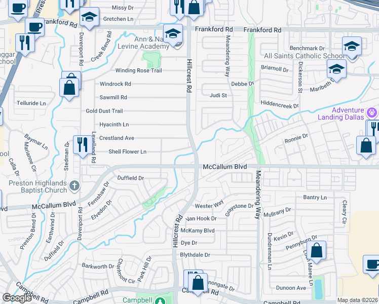 map of restaurants, bars, coffee shops, grocery stores, and more near 6700 Starbuck Drive in Dallas