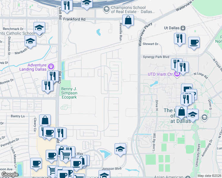 map of restaurants, bars, coffee shops, grocery stores, and more near 8134 Agarito Way in Dallas