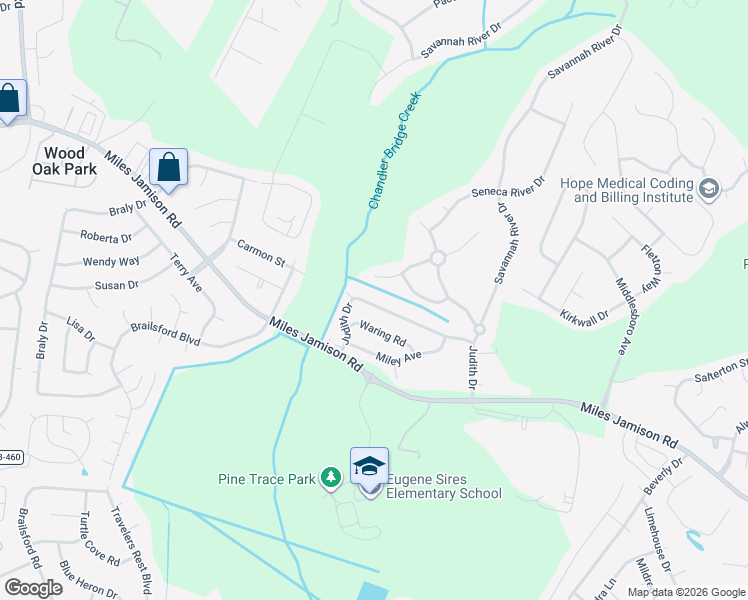 map of restaurants, bars, coffee shops, grocery stores, and more near 207 Judith Drive in Summerville