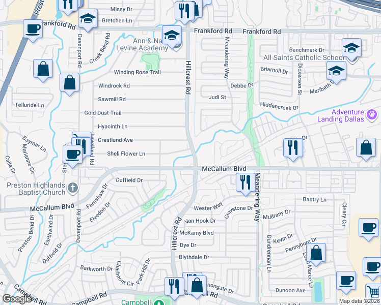 map of restaurants, bars, coffee shops, grocery stores, and more near 6700 Starbuck Drive in Dallas