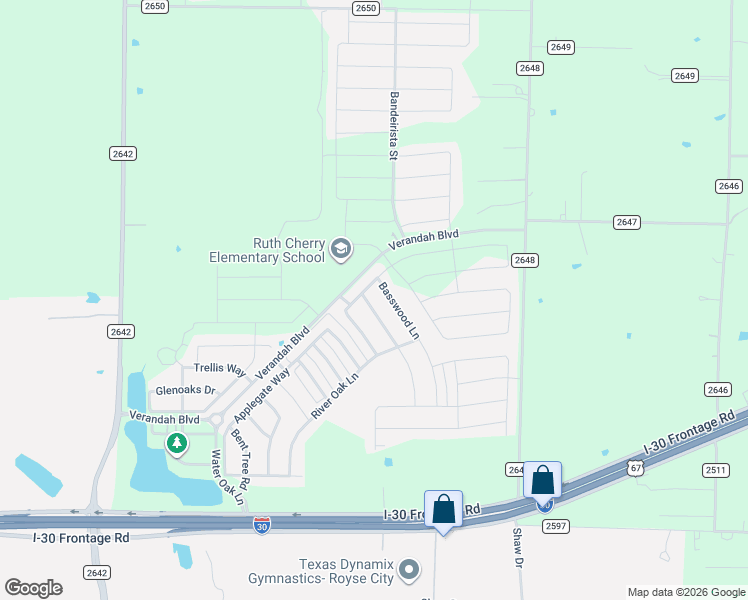 map of restaurants, bars, coffee shops, grocery stores, and more near 1901 Berrywood Drive in Royse City