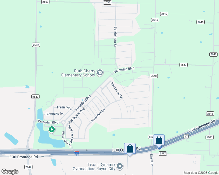 map of restaurants, bars, coffee shops, grocery stores, and more near 1400 Silver Maple Lane in Royse City