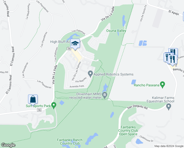 map of restaurants, bars, coffee shops, grocery stores, and more near 4031 Avenida Brisa in Rancho Santa Fe