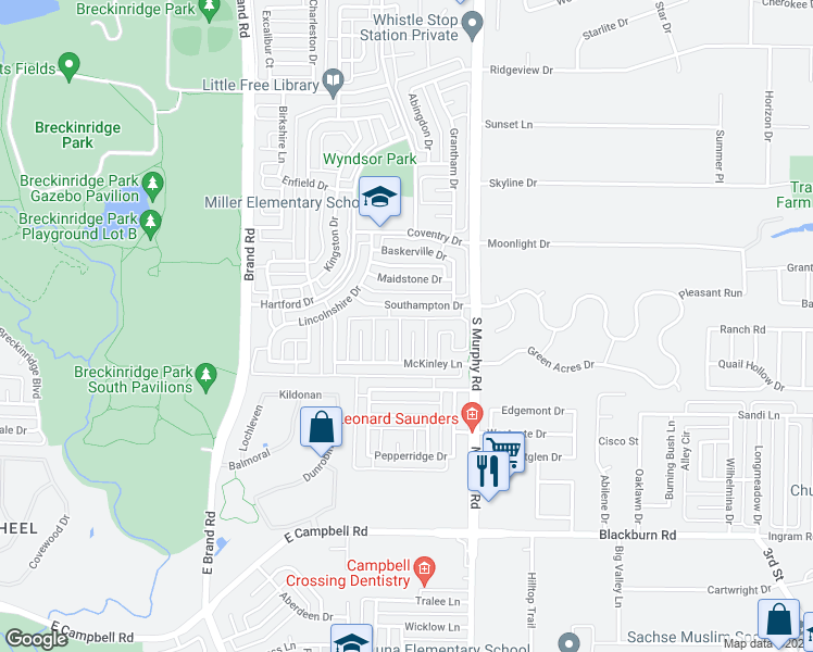 map of restaurants, bars, coffee shops, grocery stores, and more near 2907 Champlin Court in Richardson