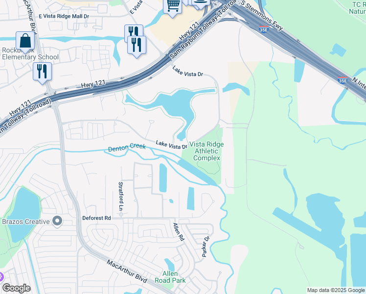 map of restaurants, bars, coffee shops, grocery stores, and more near 609 Lake Vista Drive in Coppell
