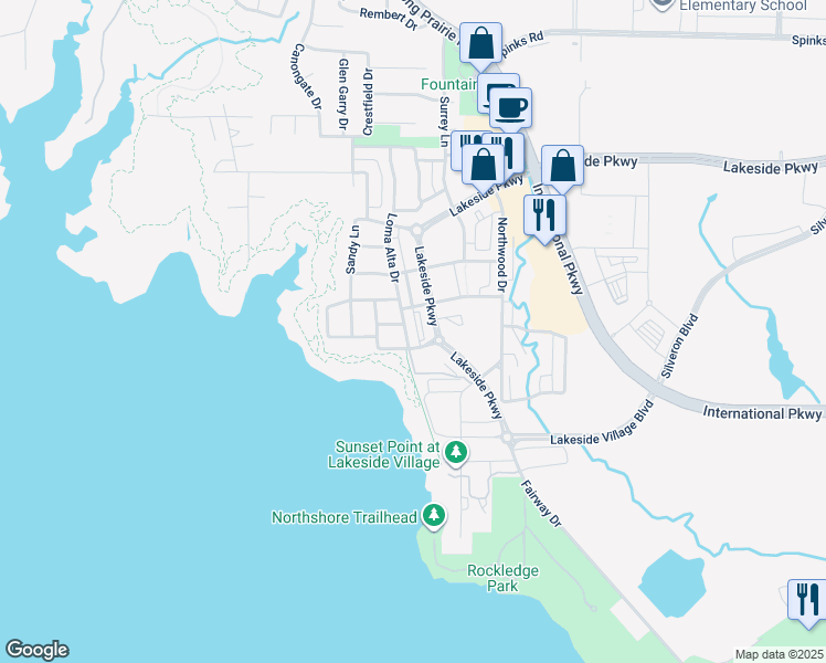 map of restaurants, bars, coffee shops, grocery stores, and more near 2770 Lakeside Parkway in Grapevine