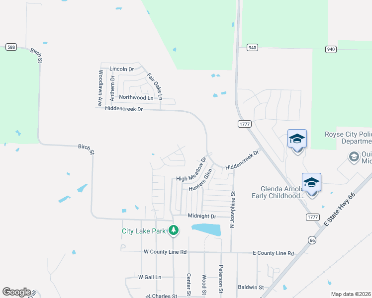 map of restaurants, bars, coffee shops, grocery stores, and more near 204 Dye Drive in Royse City