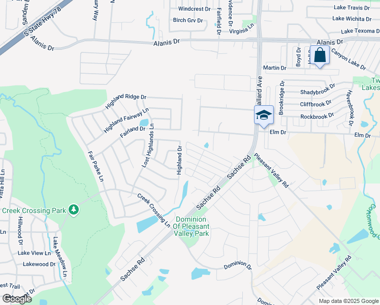 map of restaurants, bars, coffee shops, grocery stores, and more near 235 County Road 379 in Wylie