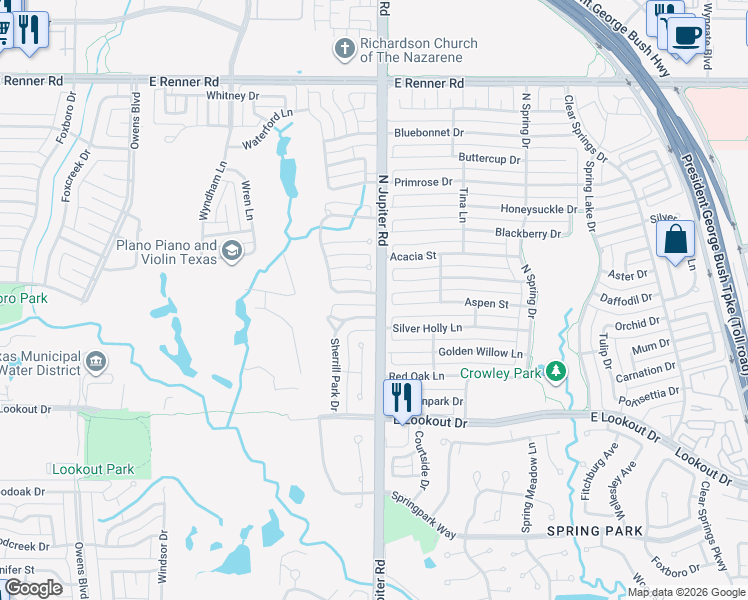 map of restaurants, bars, coffee shops, grocery stores, and more near 2016 Saint Andrews Drive in Richardson