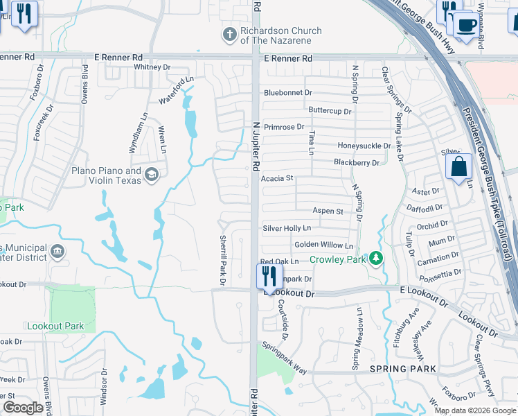 map of restaurants, bars, coffee shops, grocery stores, and more near 2016 Saint Andrews Drive in Richardson