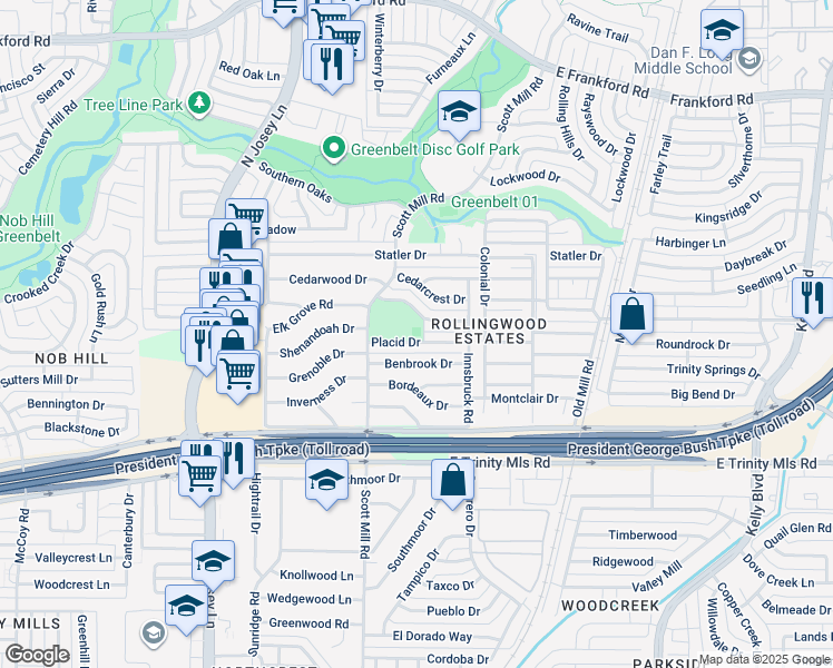 map of restaurants, bars, coffee shops, grocery stores, and more near 2742 Scott Mill Road in Carrollton