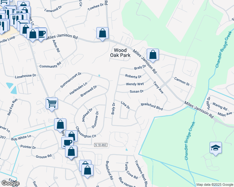 map of restaurants, bars, coffee shops, grocery stores, and more near 100 Susan Drive in Summerville